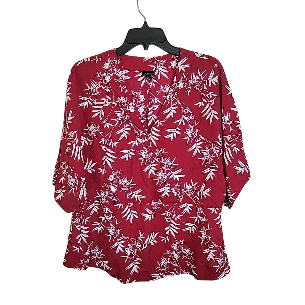 Worthington‎ Red Tropical Print V-Neck Short Sleeve Wrap Top Women's Size Large